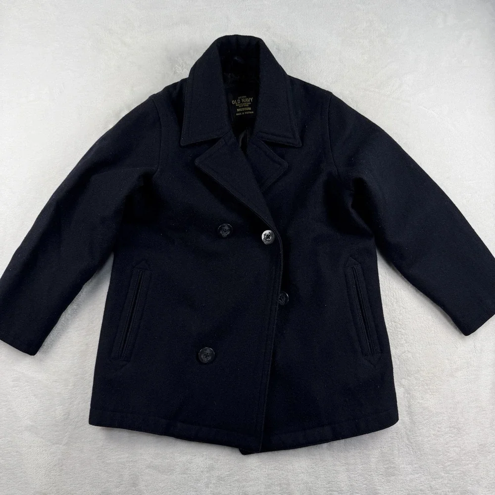 Old Navy Boys PeaCoat Kids Medium Sailor Wool Blend Casual Button Heavy Blue